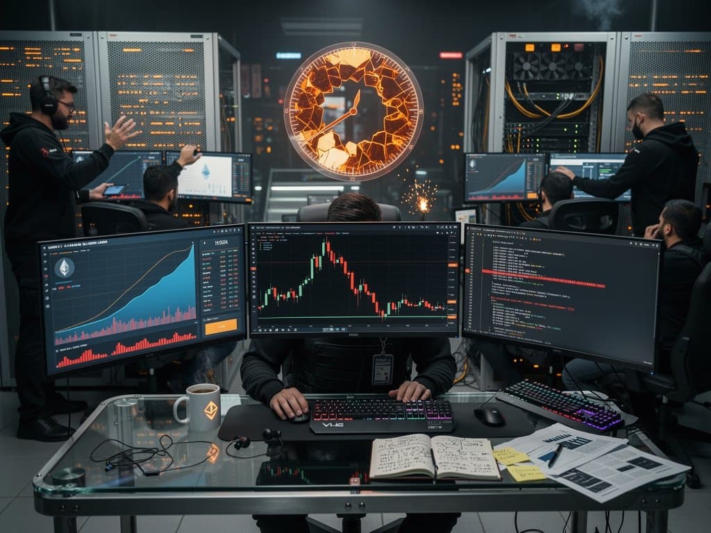 Ethereum price charts show drop to $2,331 with DeFi TVL graphs, smart contract vulnerabilities, and Fear & Greed alerts on cyberpunk trading screens