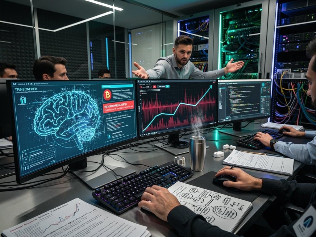 Holographic AI chatbots and phishing alerts on monitors in futuristic cybersecurity hub with neural data flows